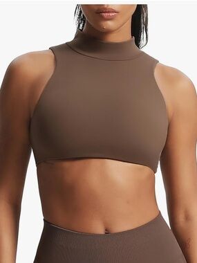 🤎 AOXJOX Kim Cutout High Neck Sports Bra | Medium | Fudge Coffee 🤎